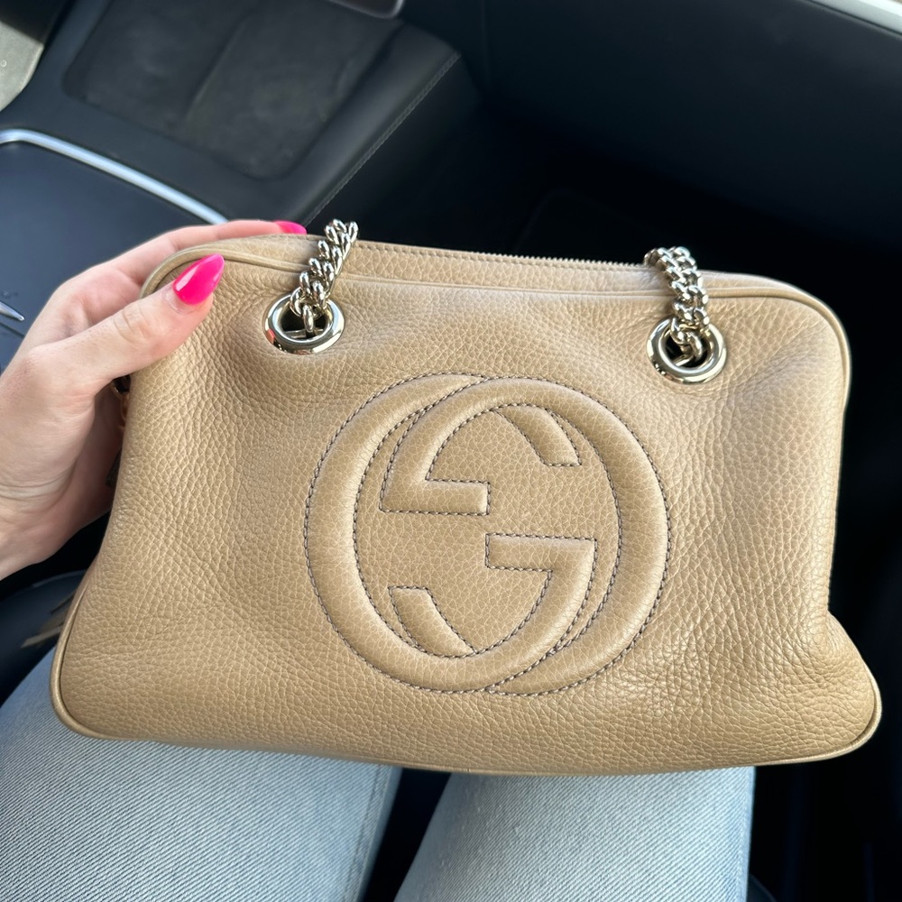 GUCCI BEIGE NUDE LEATHER SOHO CHAIN SHOULDER BAG